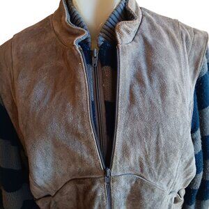 Women's Vintage Jacket Large Suede Knit Bomber Striped Grunge Learsi 1990's